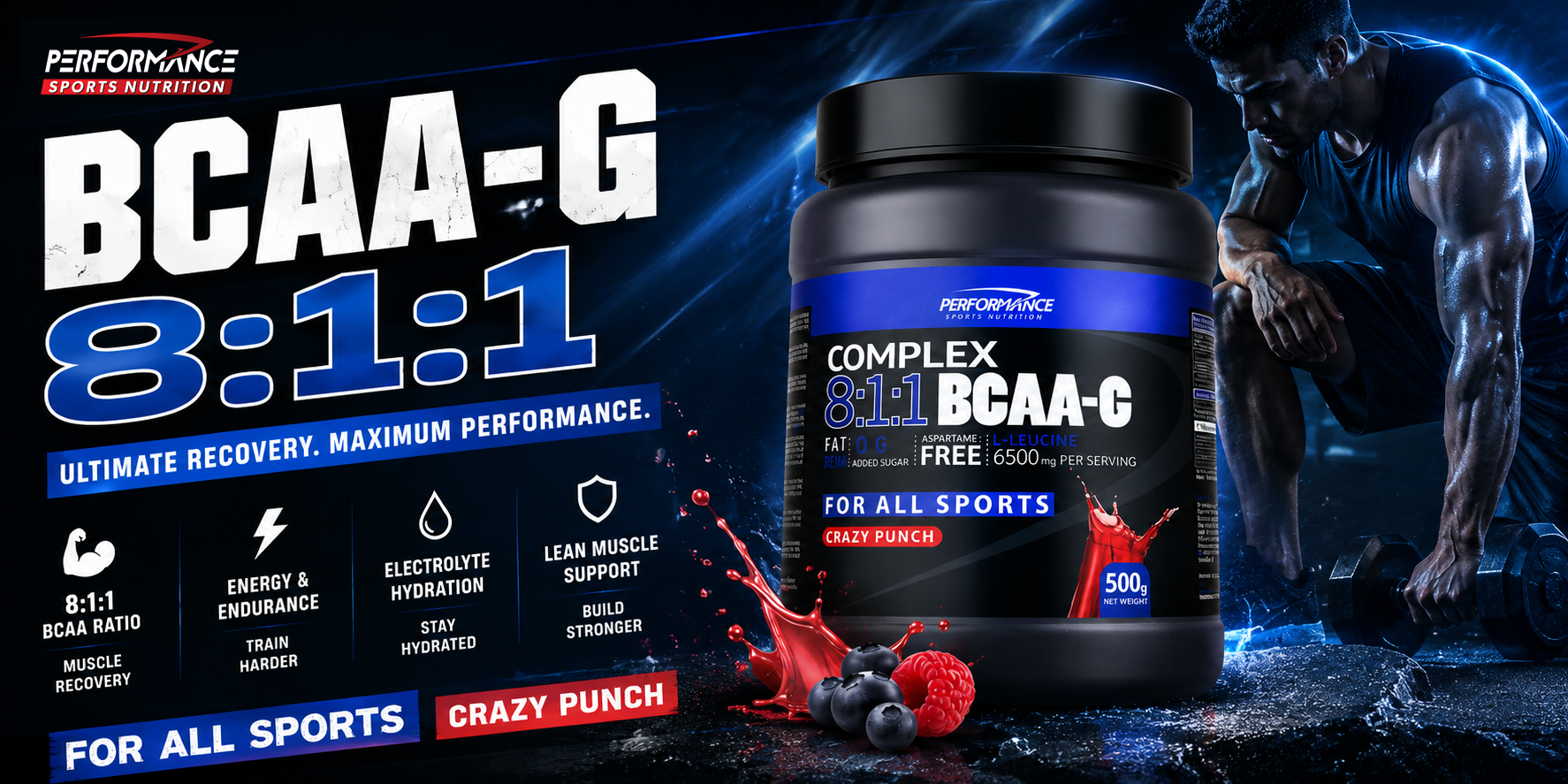 Performance Sports Nutrition BCAA-G 8:1:1 500gr